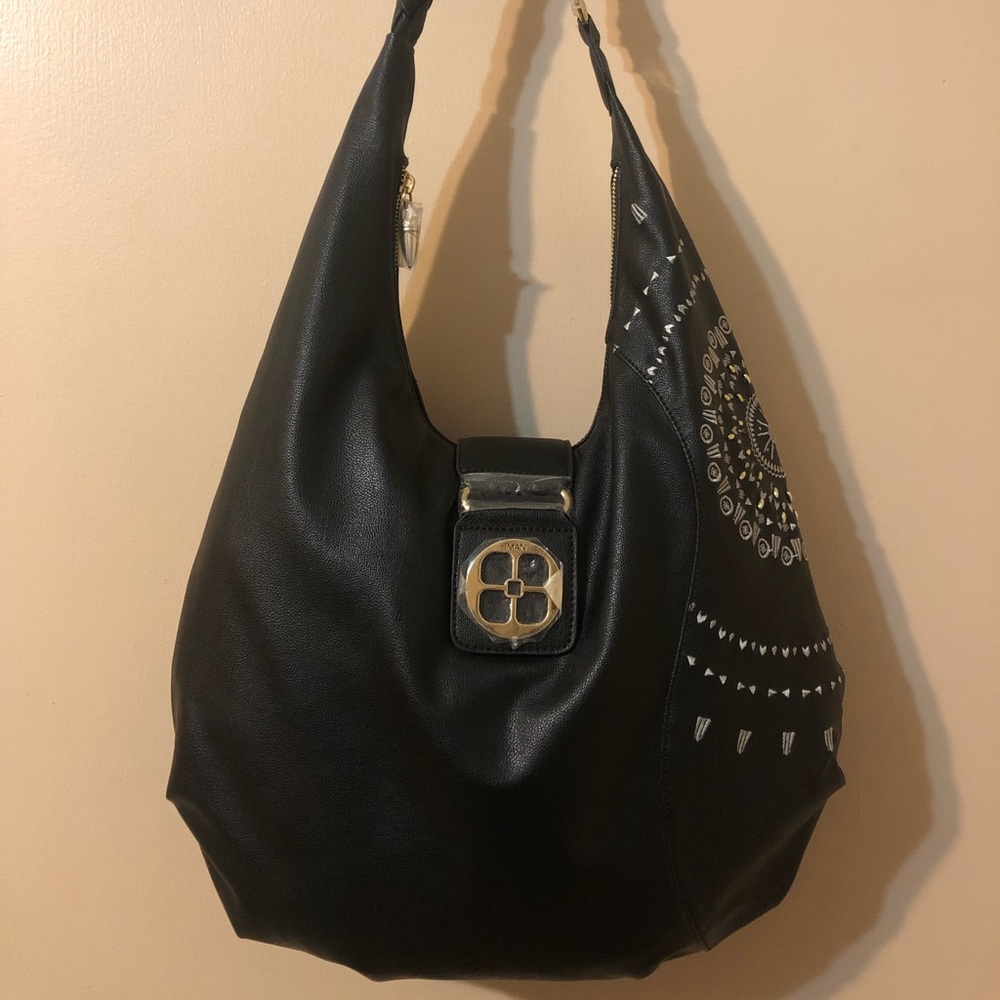 Black Women's Hobo Bag with Decorative Buckle